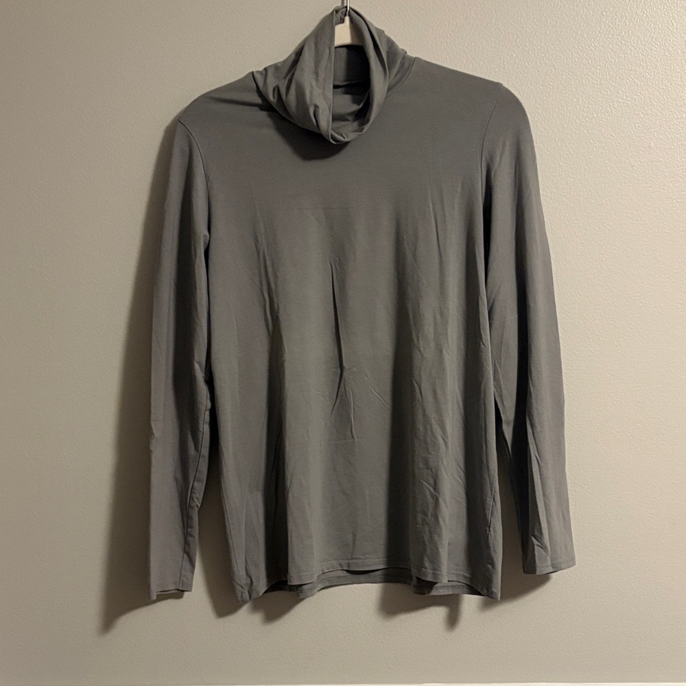 Purejill Gray Long Sleeve Mockneck Top Pima Cotton